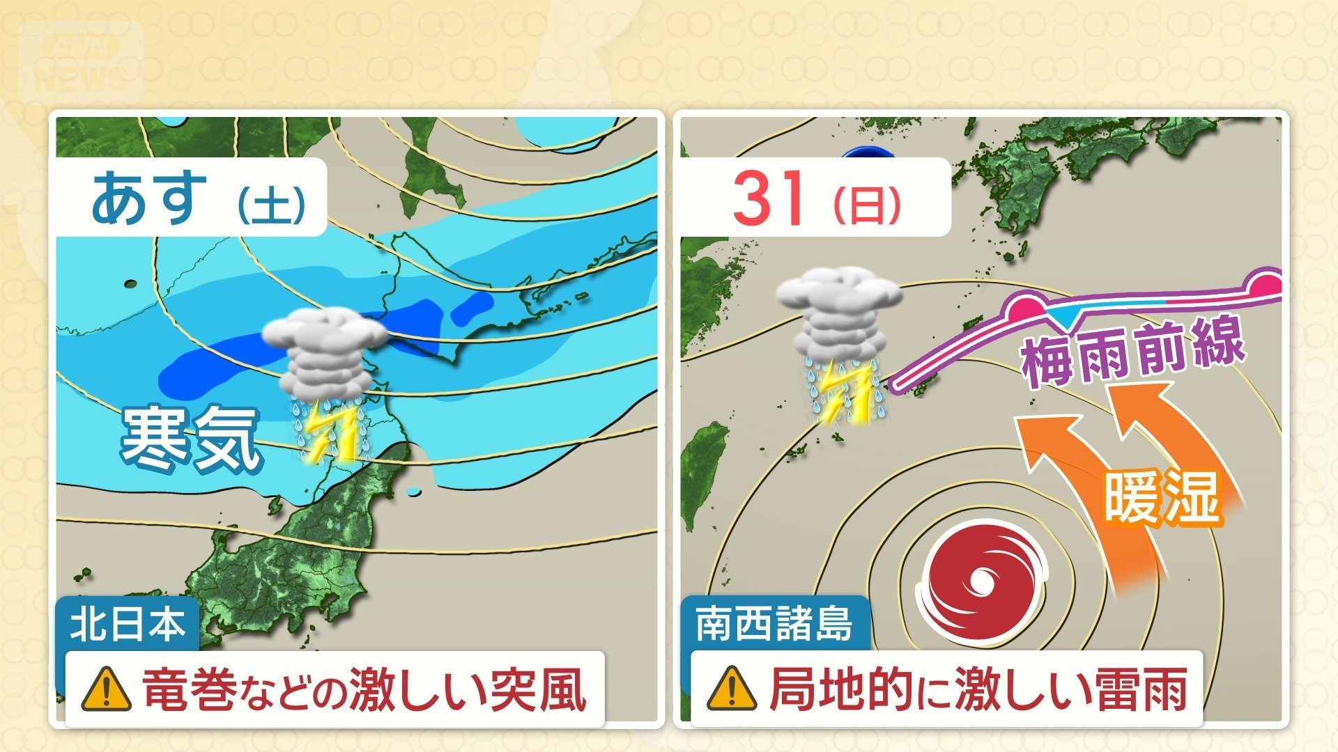 30日(土)・31日(日)の天気図と注意ポイント