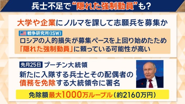 ロシア軍の兵士不足も深刻な課題