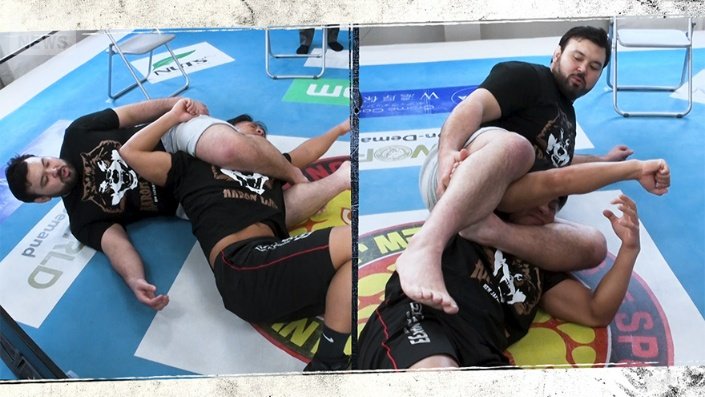 左:柔道の三角絞/右:プロレスの逆三角絞