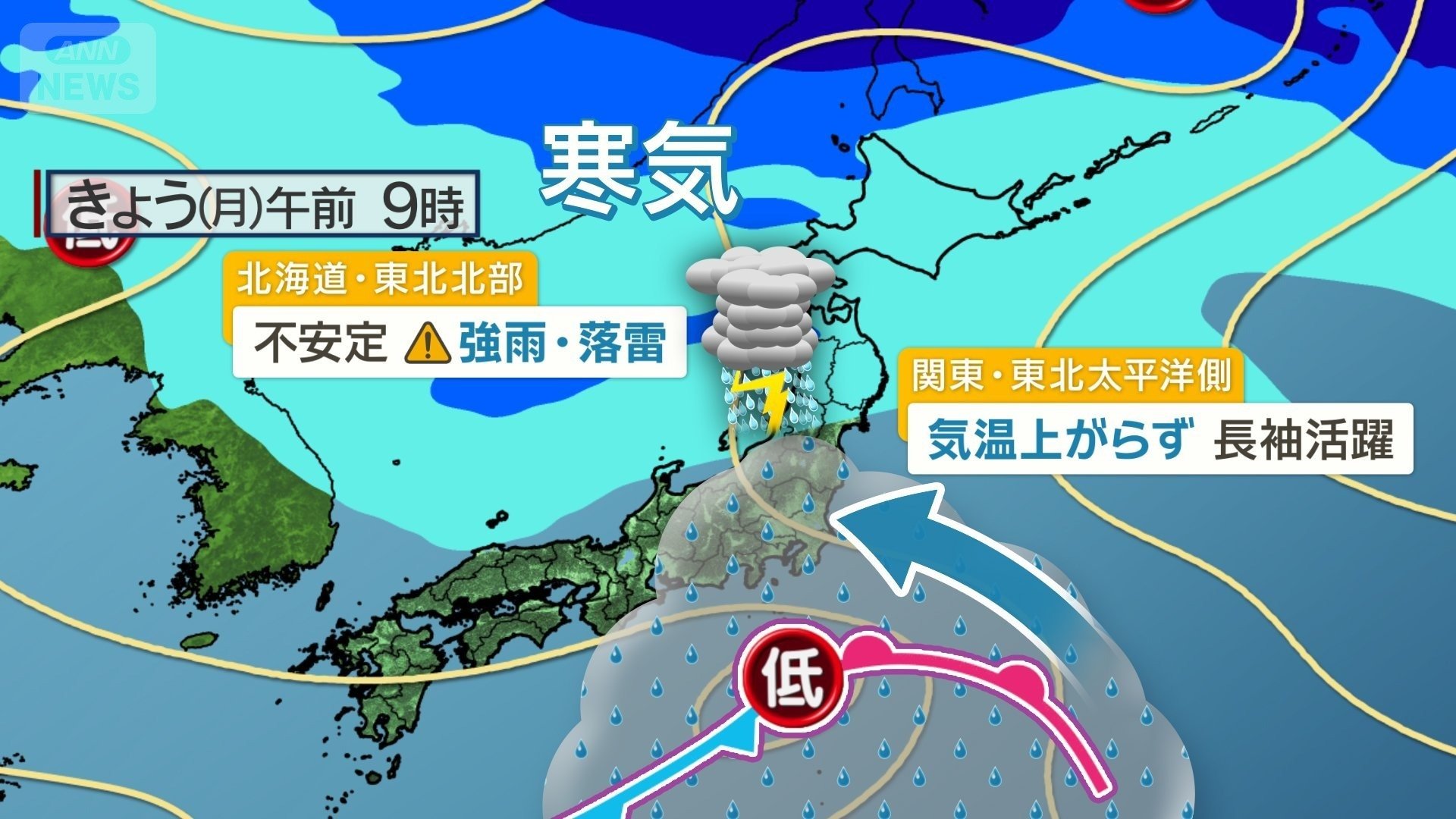 北日本は上空寒気で不安定