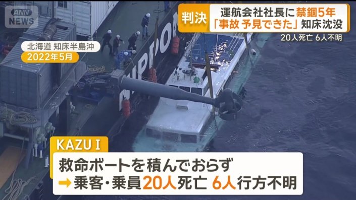 乗客・乗員20人が死亡、6人が行方不明