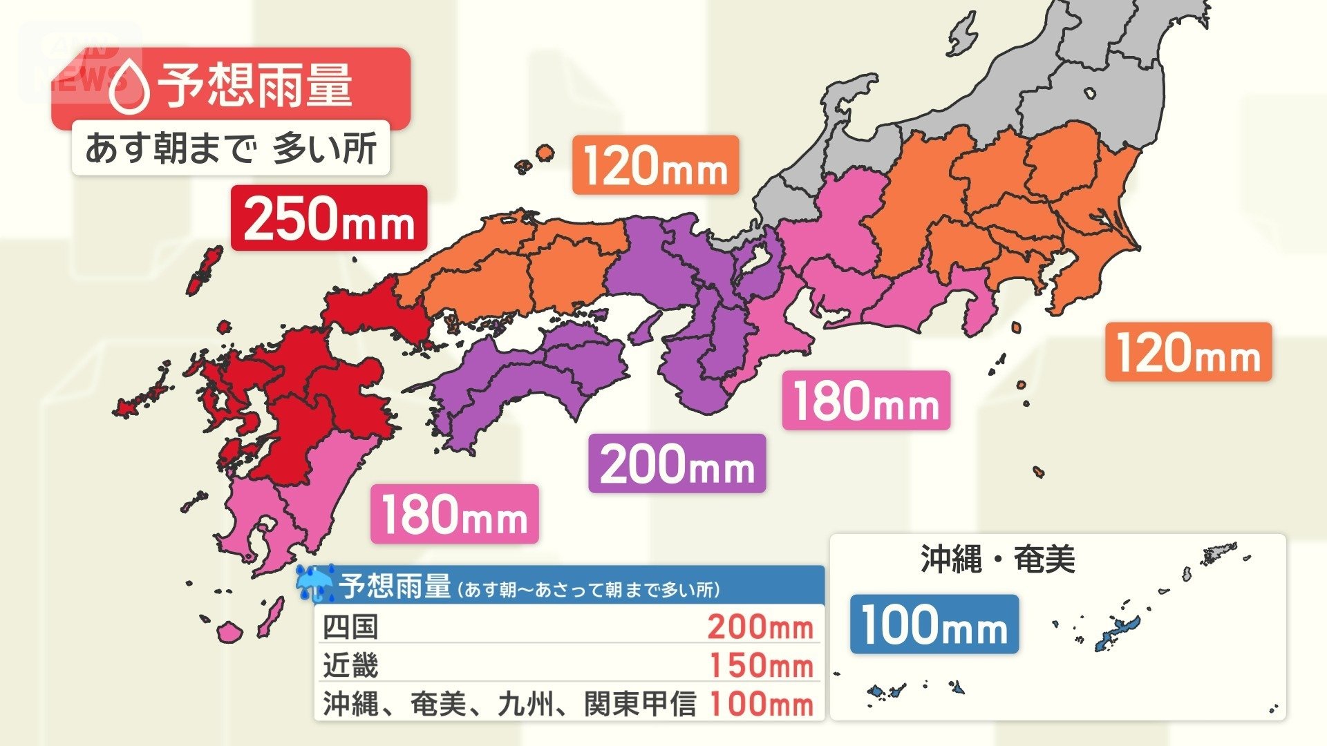 27日(土)朝にかけての予想雨量