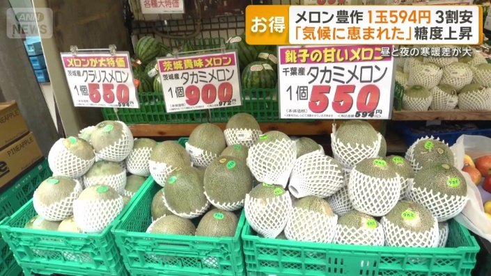スーパーの入り口にたくさん置かれたメロン