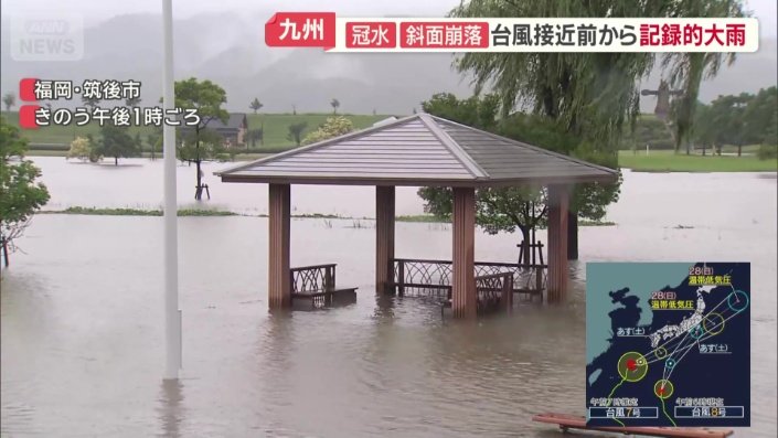 遊具やベンチの足元が水につかる