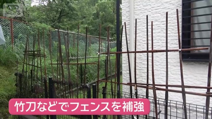 フェンスを自宅にあった竹刀などで補強