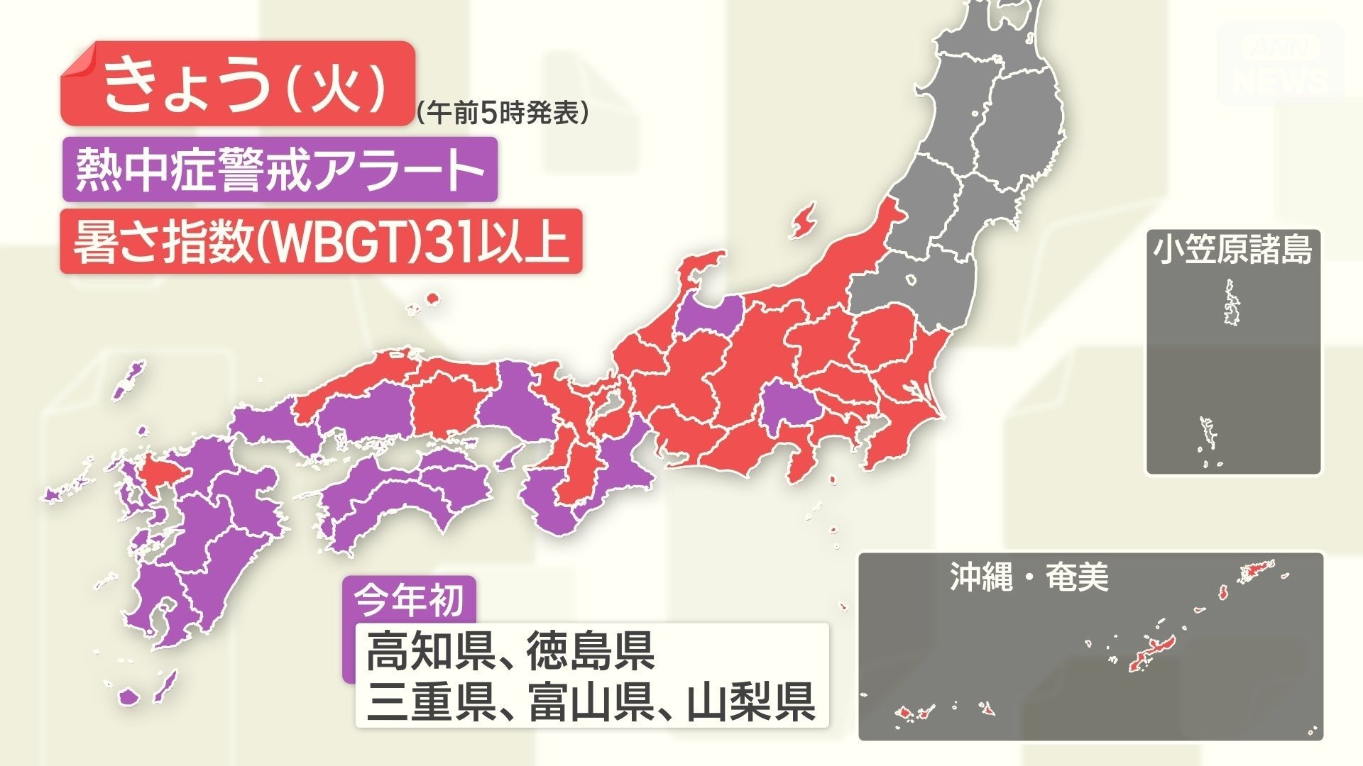 熱中症警戒アラートは今年最多の１７の県に発表された