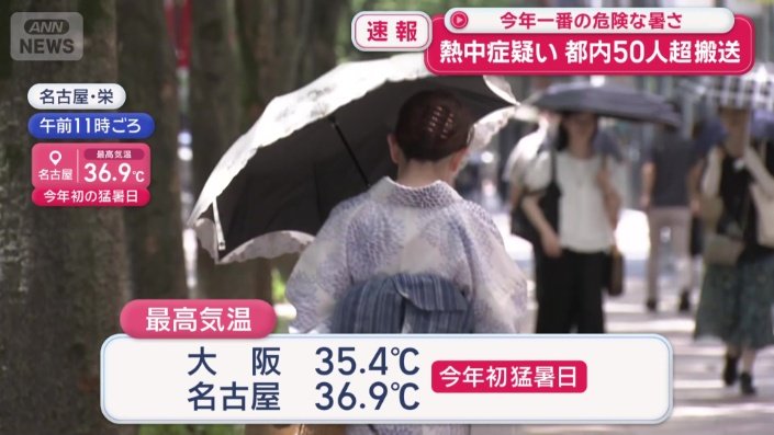 大阪や名古屋では、今年初の猛暑日に