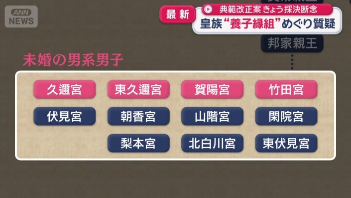 4の宮家に未婚の男系男子がいるとされる