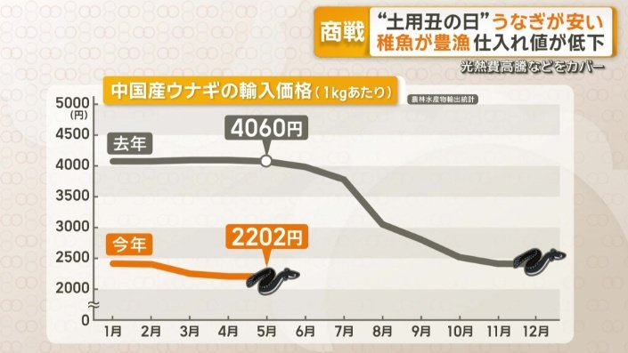 中国産ウナギの輸入価格(1キロあたり)