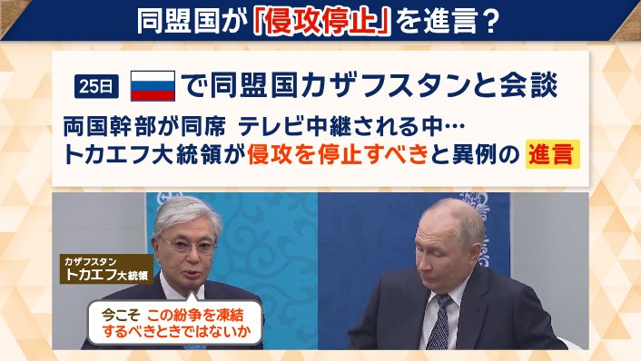 カザフスタン大統領「侵攻を停止すべき」