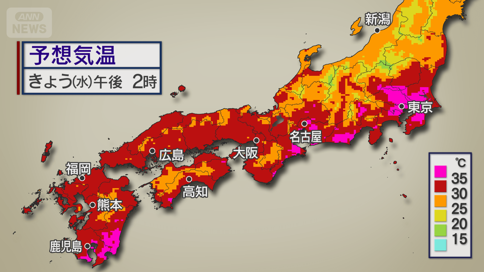 きょう(水)午後2時の予想気温