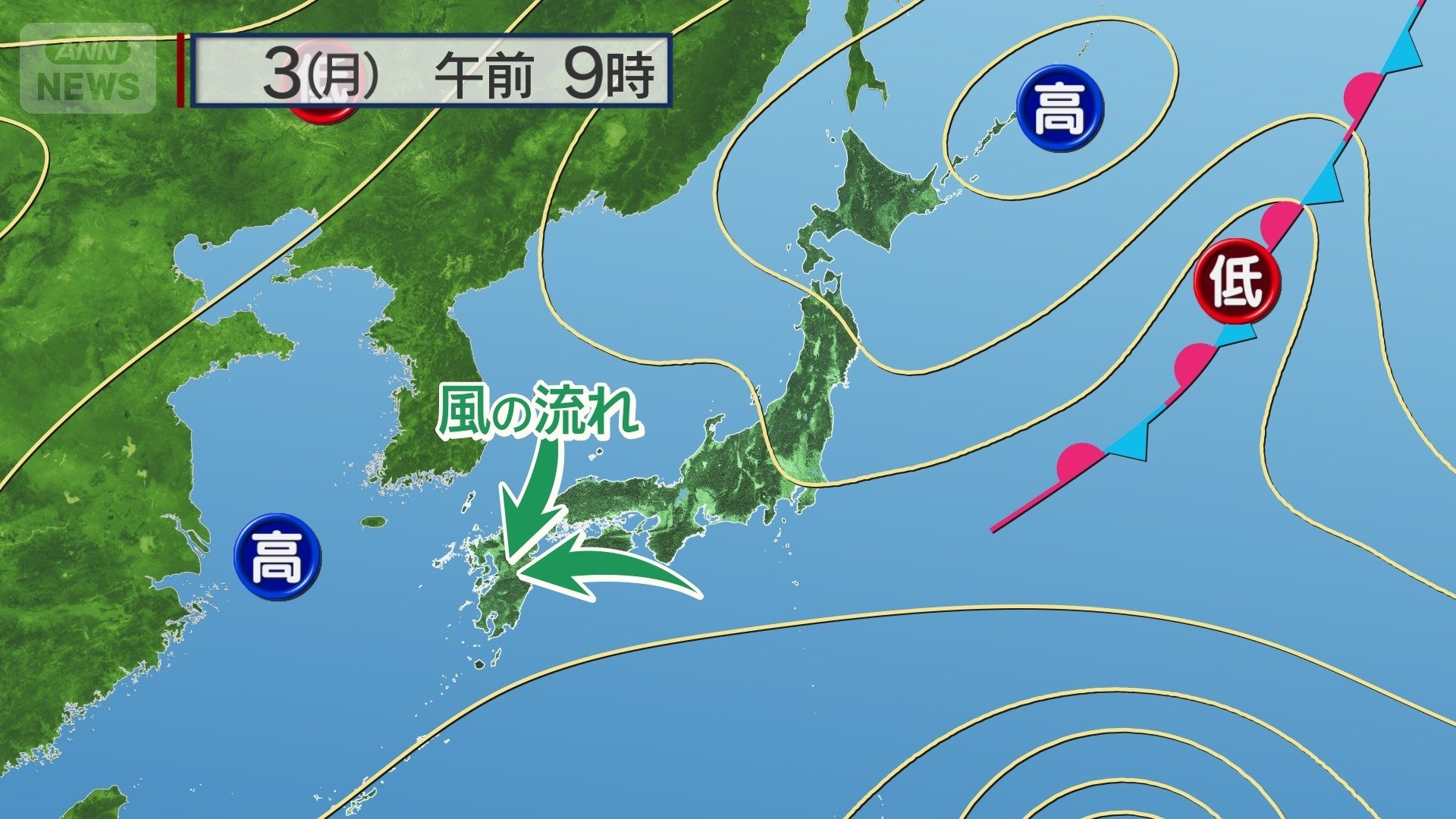 熊本に向かう風の流れ