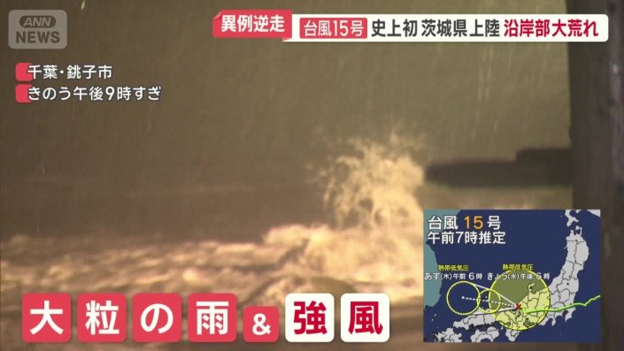 大粒の雨と強風