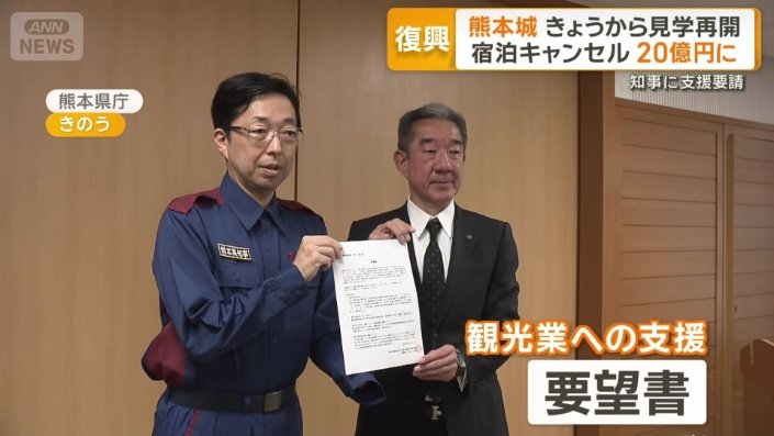 地震で打撃を受けている観光業への支援を求め、要望書を提出