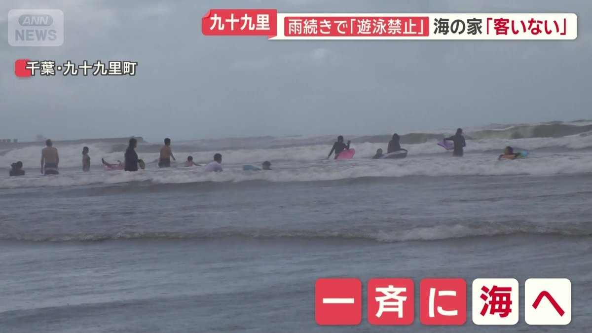 一斉に海へ入る人たち
