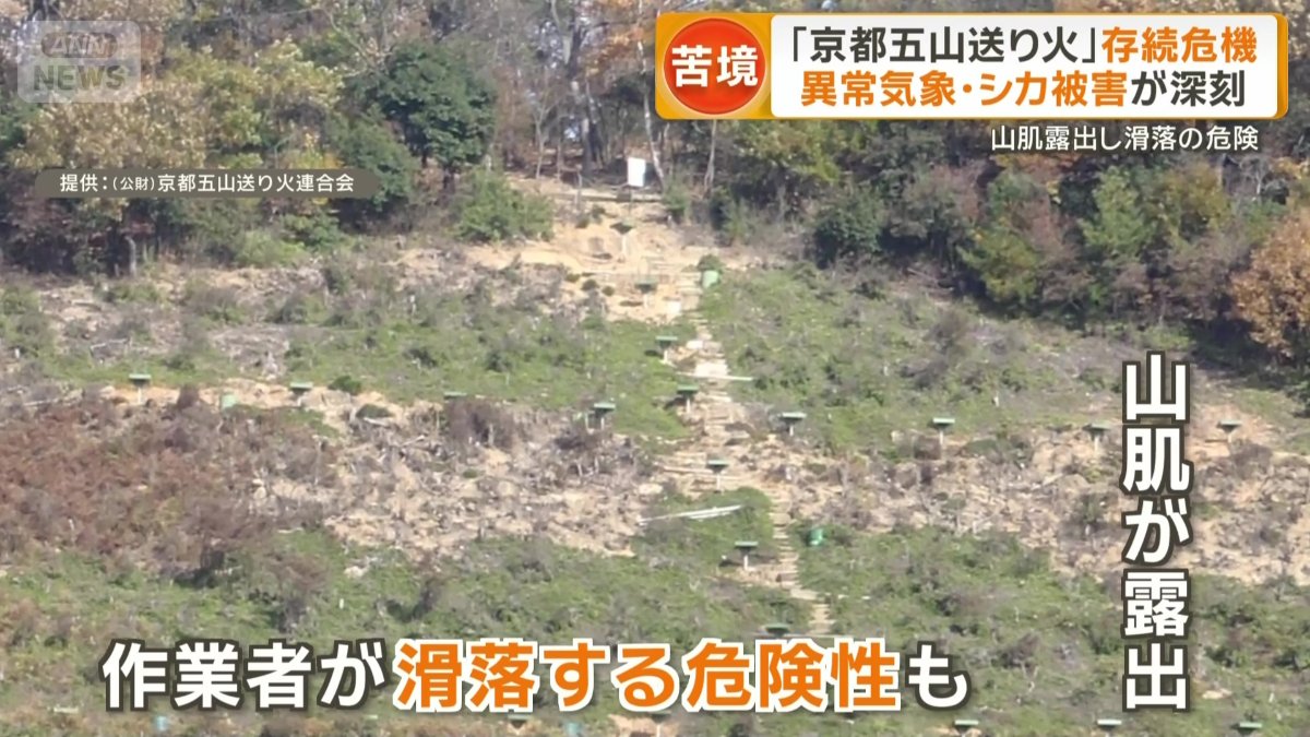 シカの食害で露出した山肌