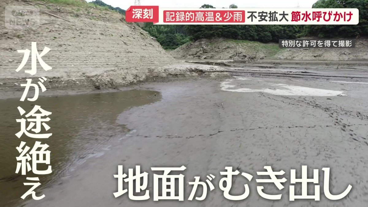 水が途絶え地面がむき出しに