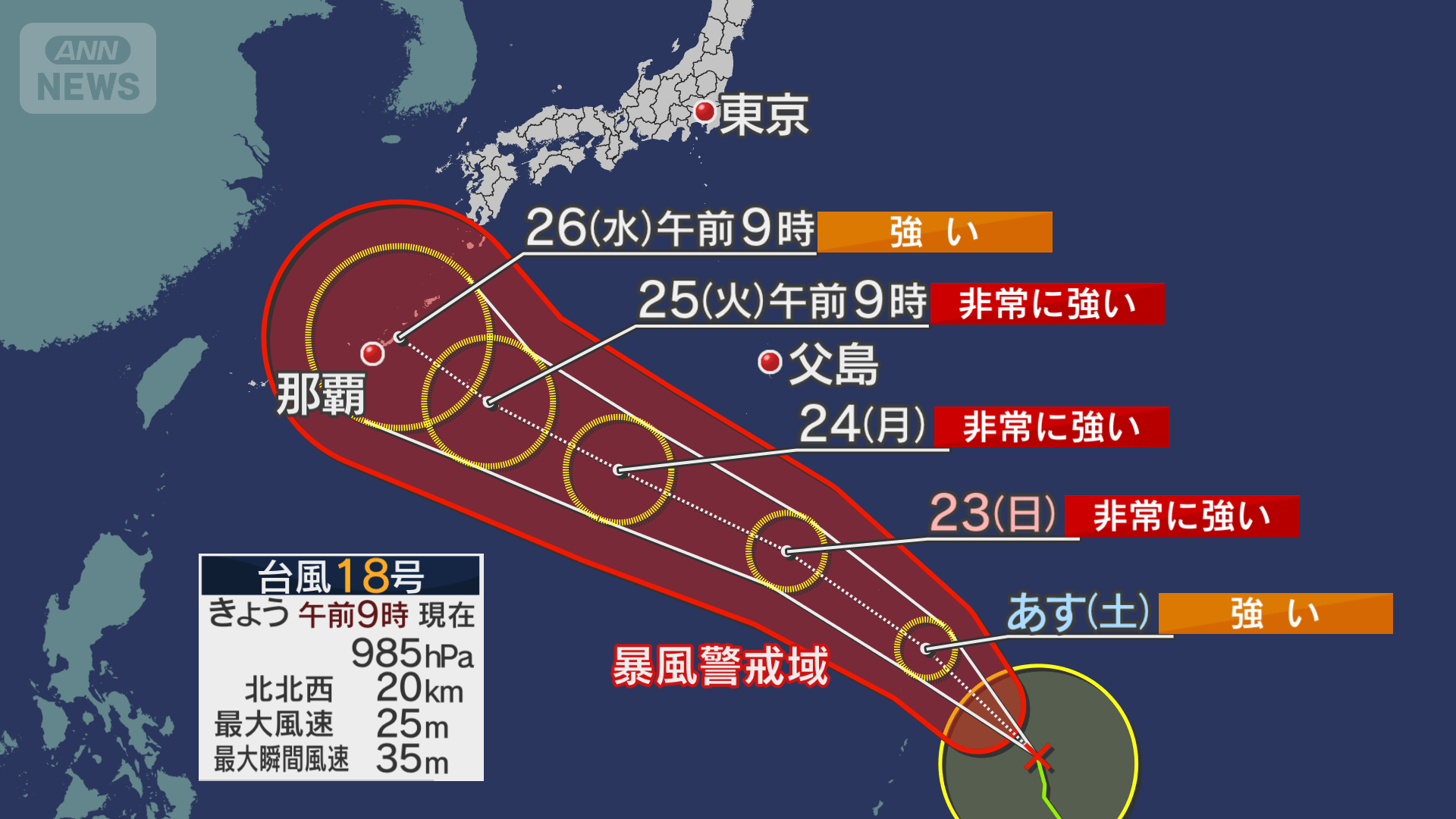 台風18号 発達しながら北上