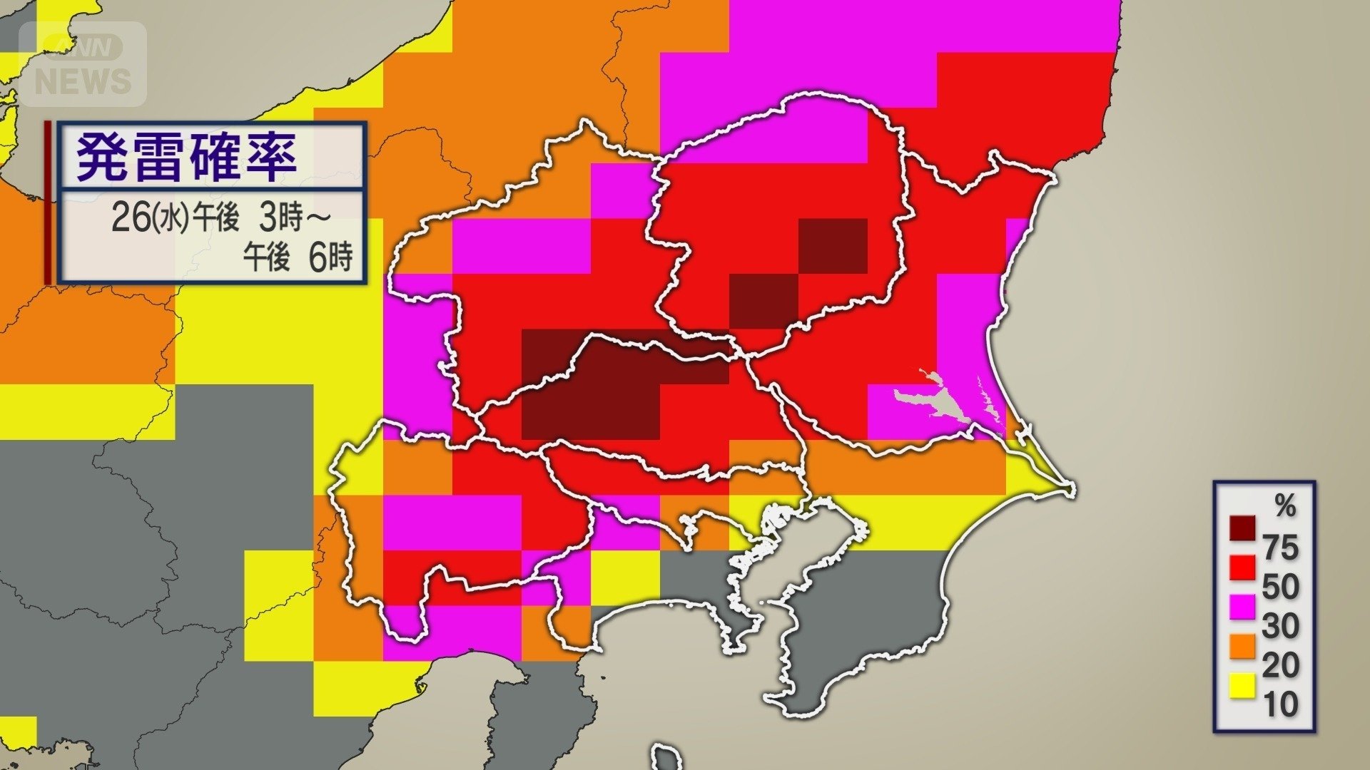 発雷確率（26日夕方）