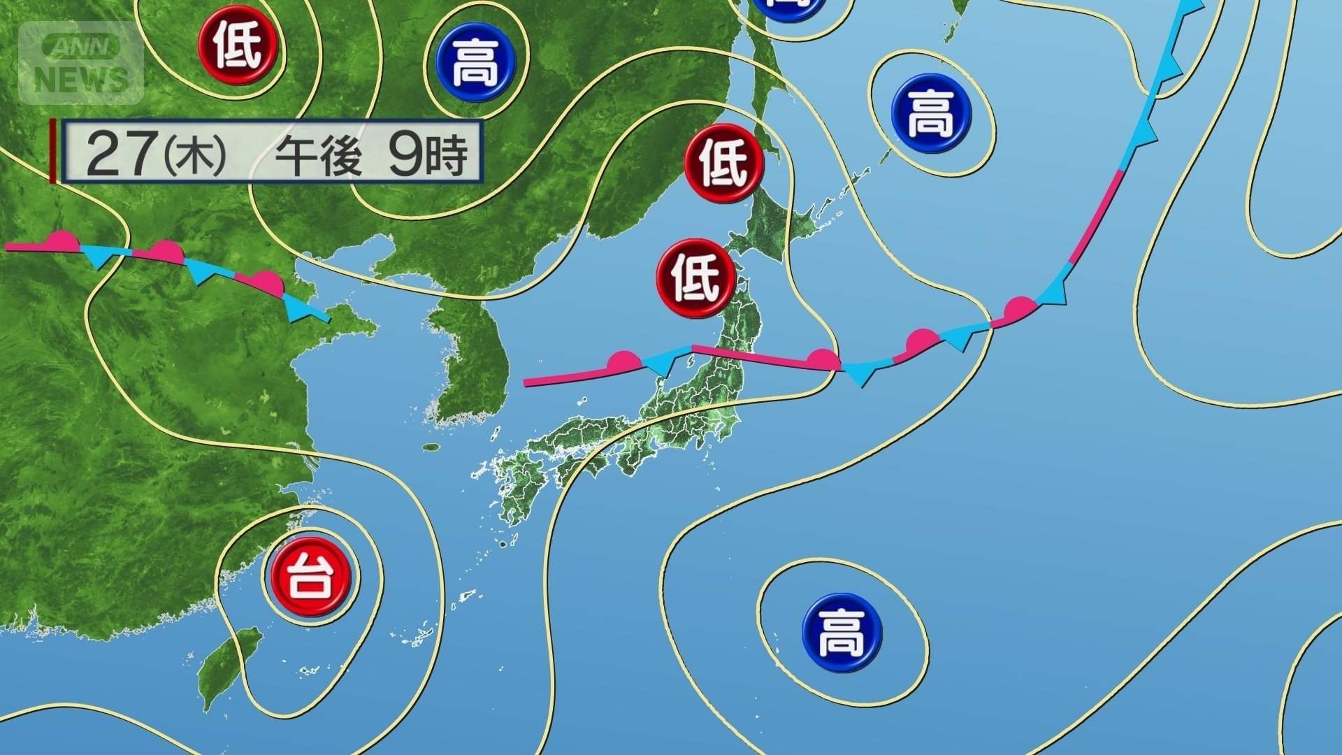 27日(木)夜の予想天気図