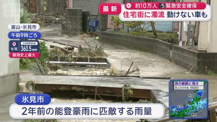 2年前の能登豪雨の時に匹敵する雨量を観測