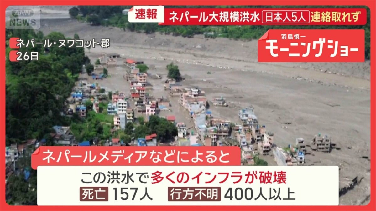 ネパールで大規模洪水　日本人5人連絡取れず…異常気象　中国、南米でも洪水被害