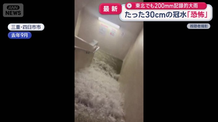 地下駐車場に水が入り込んだ際の映像
