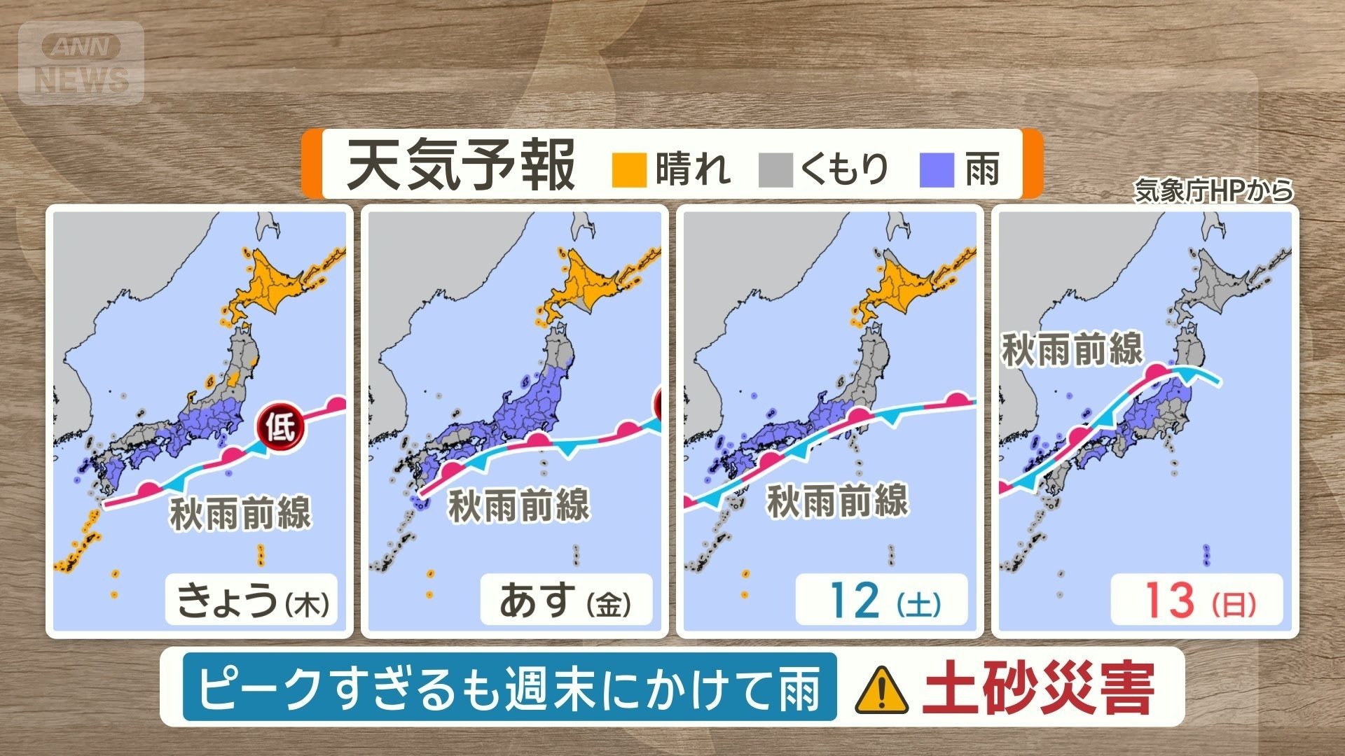 週末にかけて秋雨前線が停滞　土砂災害に注意