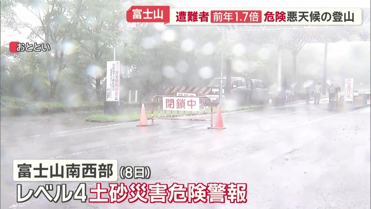 富士山南西部に一時レベル4土砂災害危険警報
