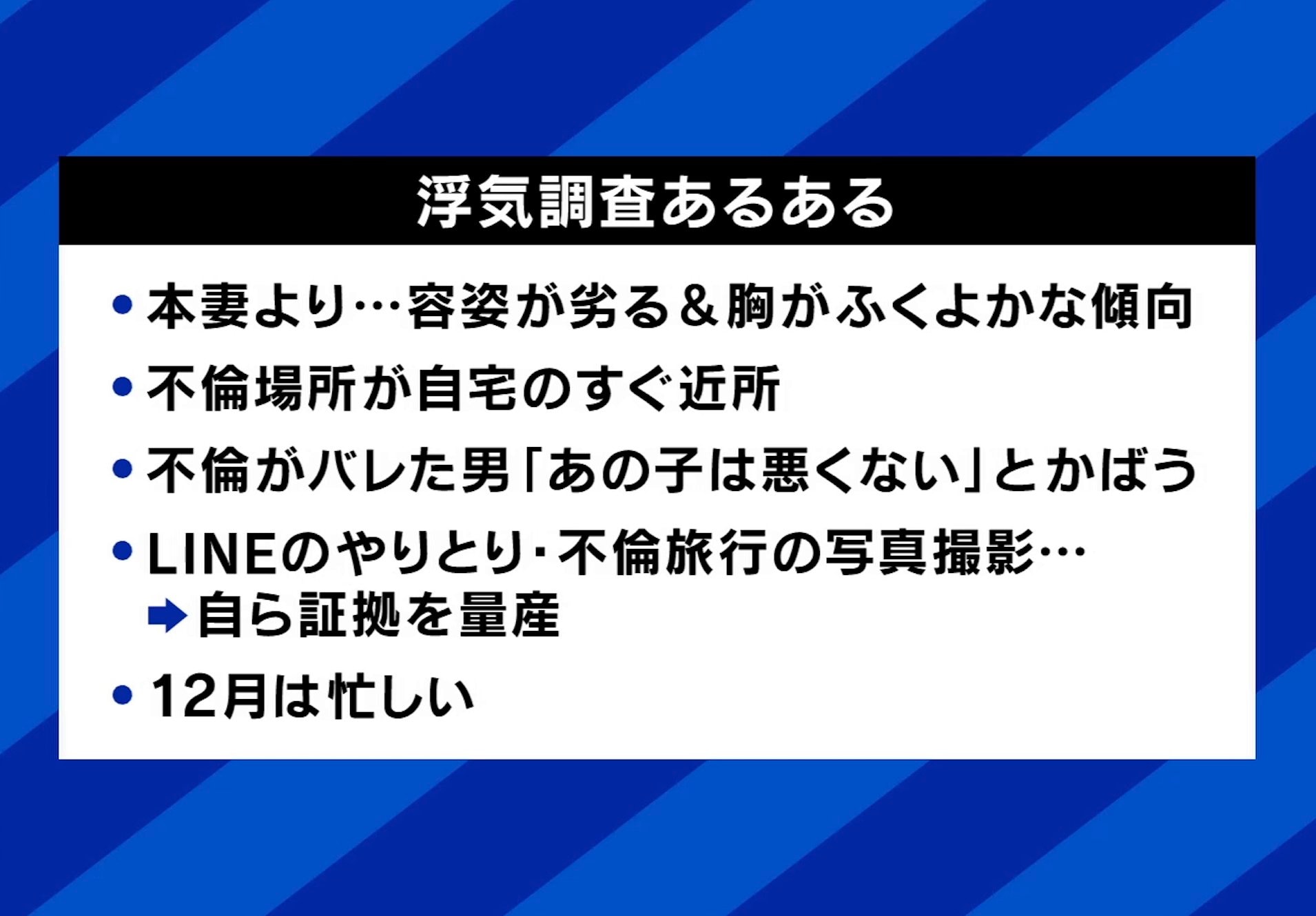 浮気調査でよくあるパターンの一例