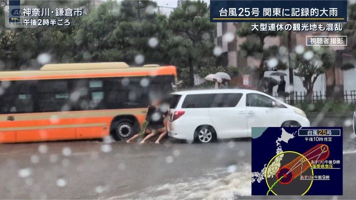 車を押して移動させる人