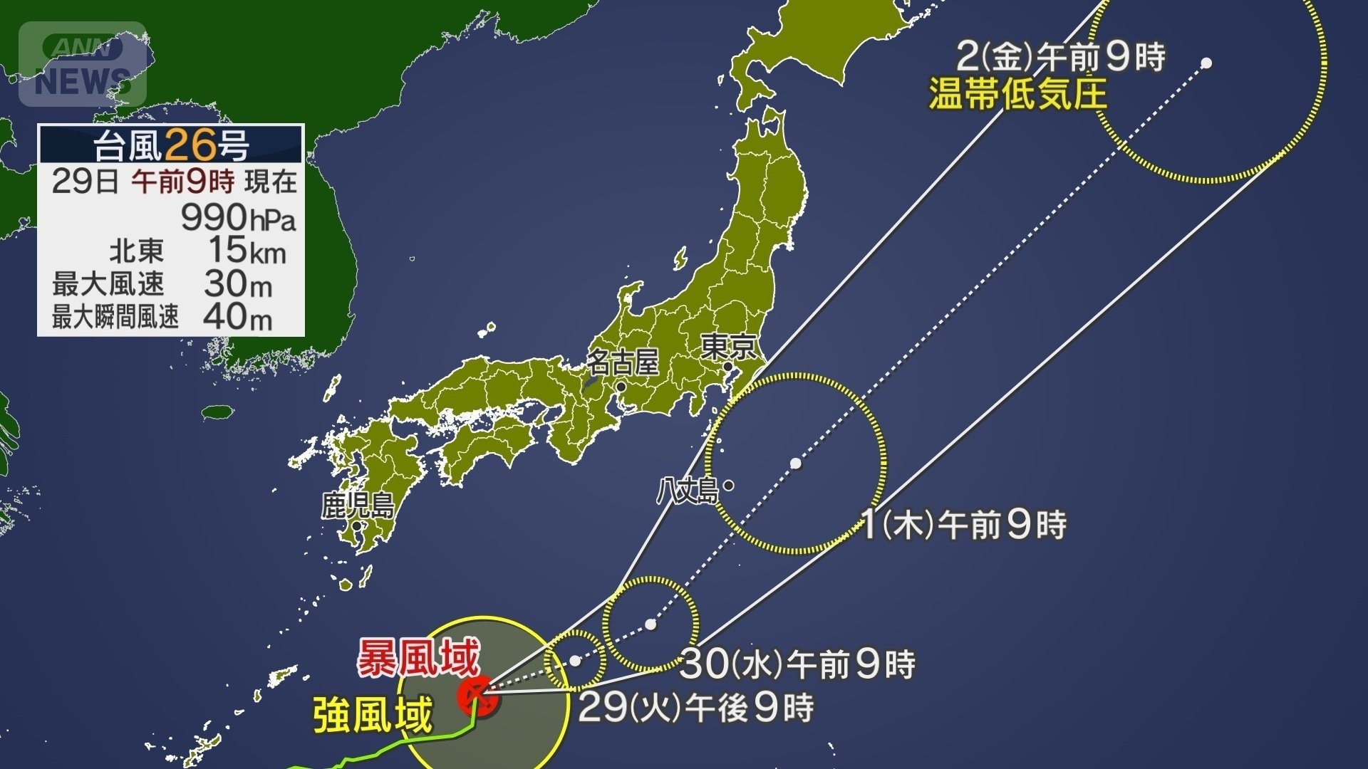 台風26号　進路図（29日（火）午前９時）