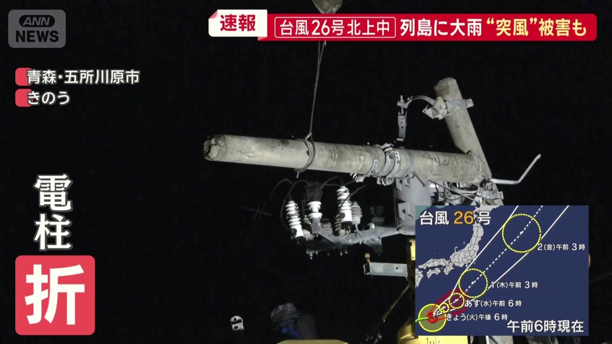 先端部分が折れた電柱